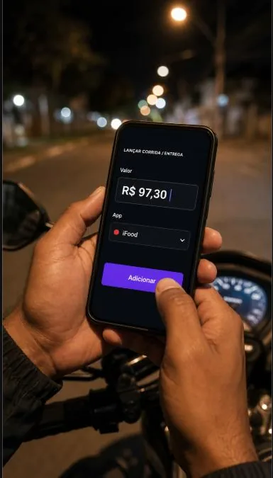 Mãos no guidão da moto lançando uma corrida do iFood no FechouQuanto