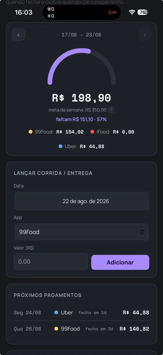 Print real da tela de próximos pagamentos, com data e valor de cada app